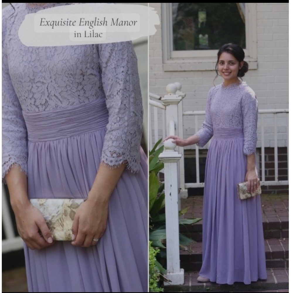 Dainty Jewells Exquisite English Manor Lilac Lace‎ Modest Maxi Dress Gown Sz L